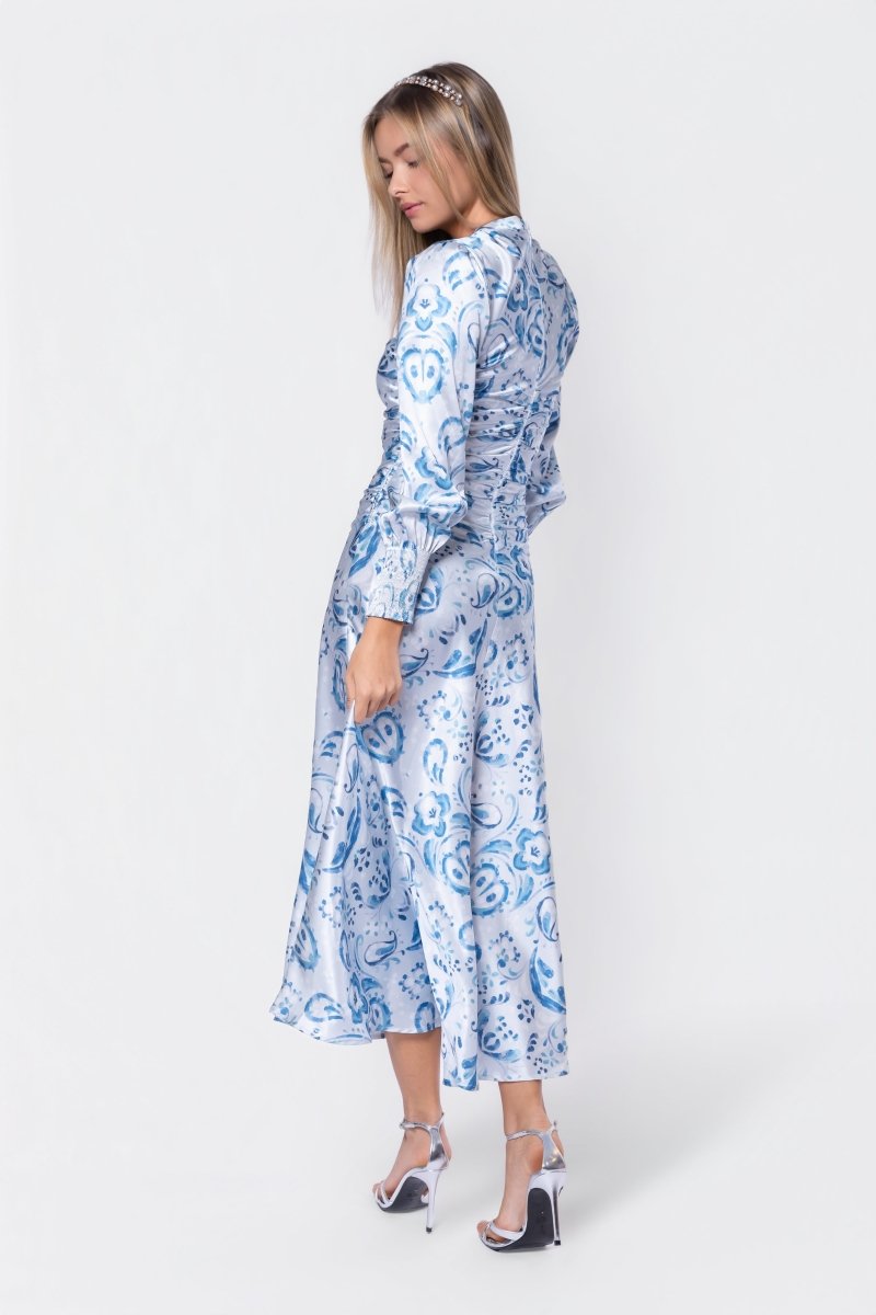 Audrey Dress Long Sleeve (Blue Pattern) - Dress - Yakira Bella