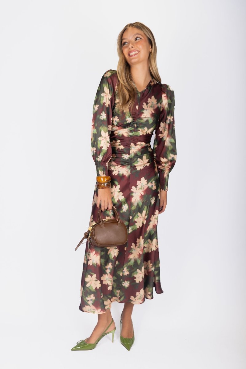 Audrey Dress Long Sleeve (Burgundy/Green) - Dress - Yakira Bella