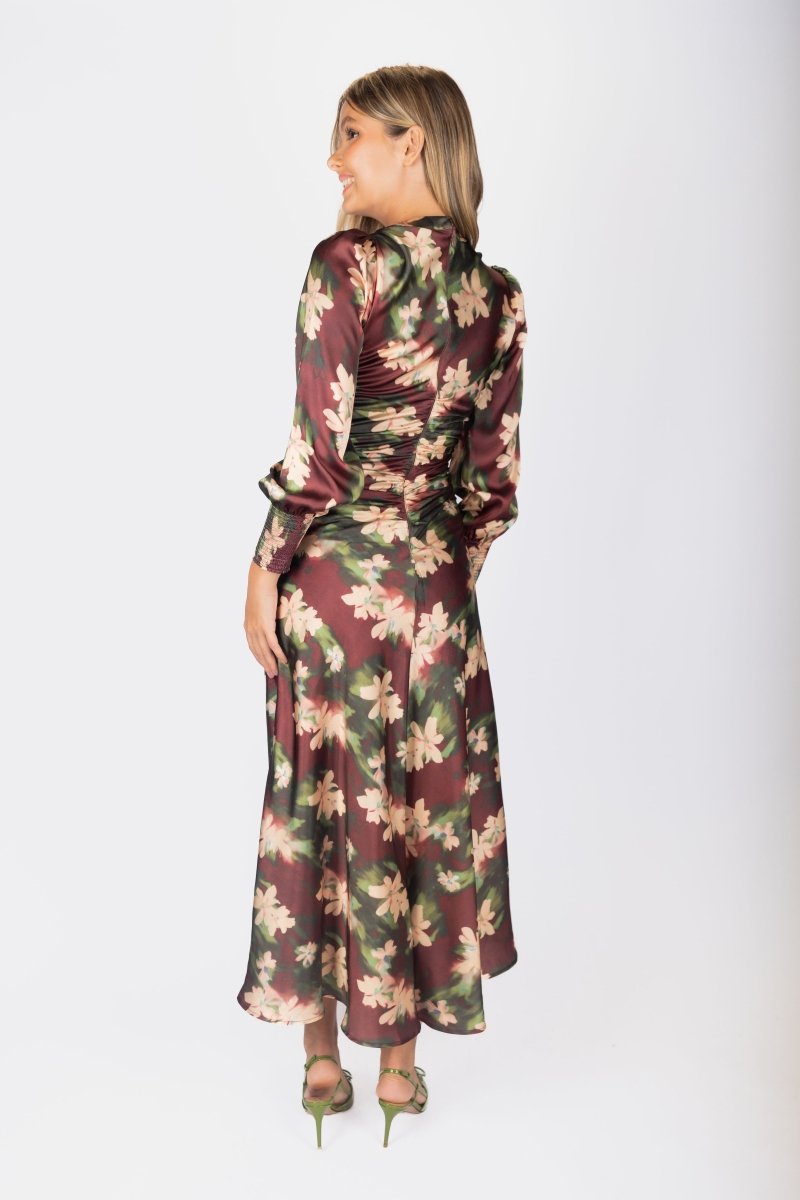 Audrey Dress Long Sleeve (Burgundy/Green) - Dress - Yakira Bella