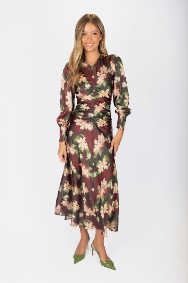 Audrey Dress Long Sleeve (Burgundy/Green) - Dress - Yakira Bella