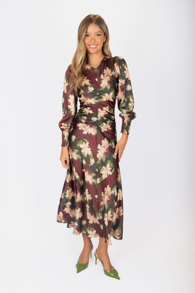 Audrey Dress Long Sleeve (Burgundy/Green) - Dress - Yakira Bella