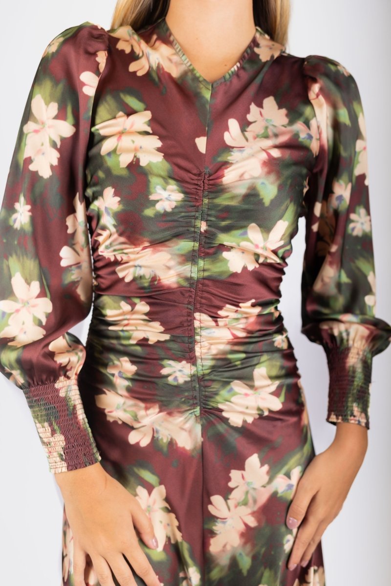 Audrey Dress Long Sleeve (Burgundy/Green) - Dress - Yakira Bella