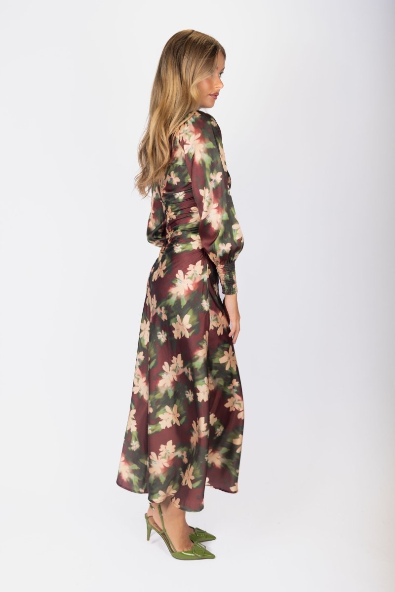 Audrey Dress Long Sleeve (Burgundy/Green) - Dress - Yakira Bella