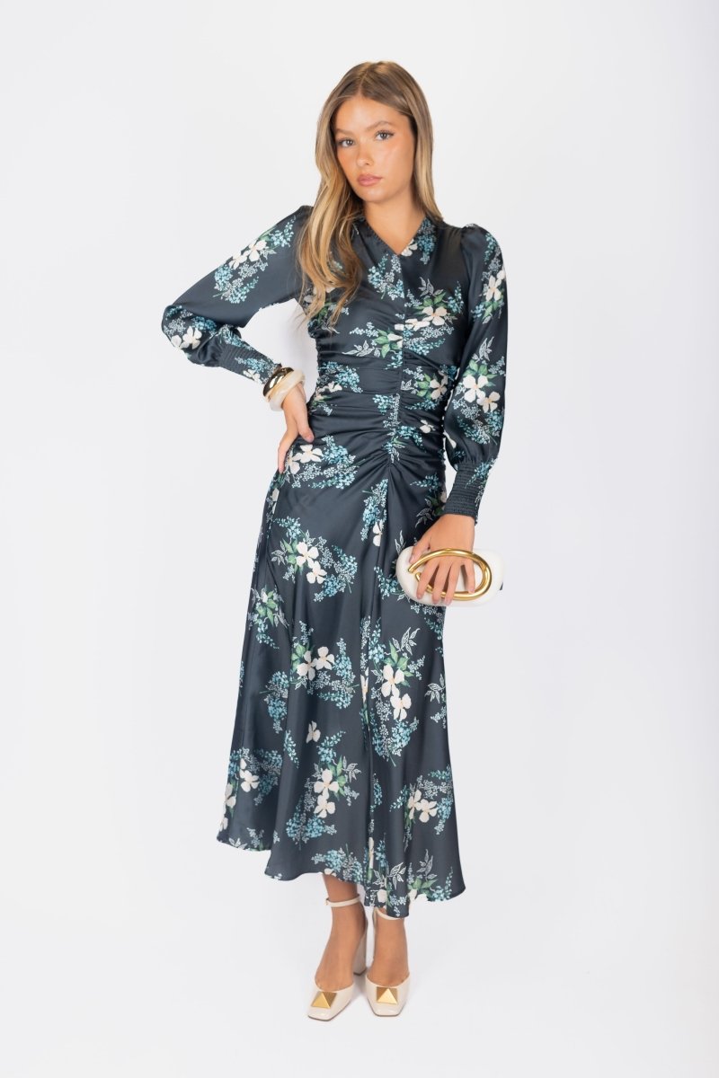 Audrey Dress Long Sleeve (Dark Green Ground) - Dress - Yakira Bella