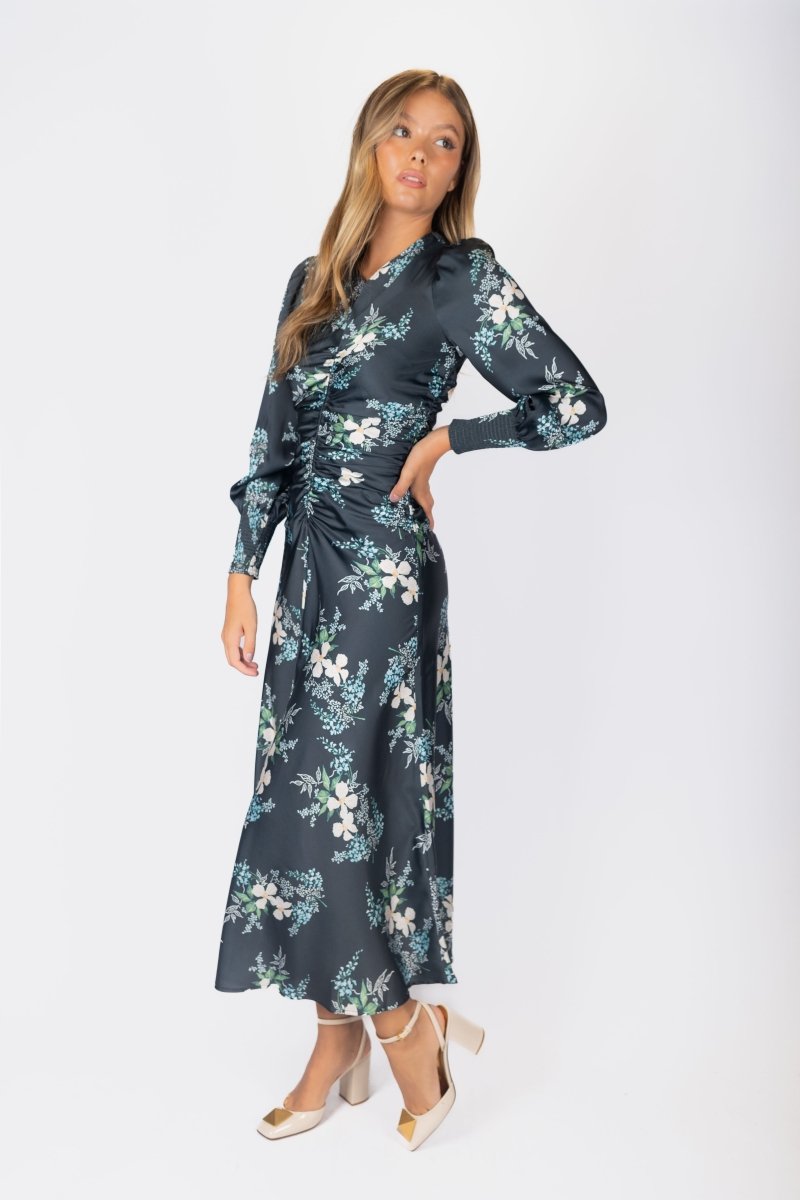 Audrey Dress Long Sleeve (Dark Green Ground) - Dress - Yakira Bella