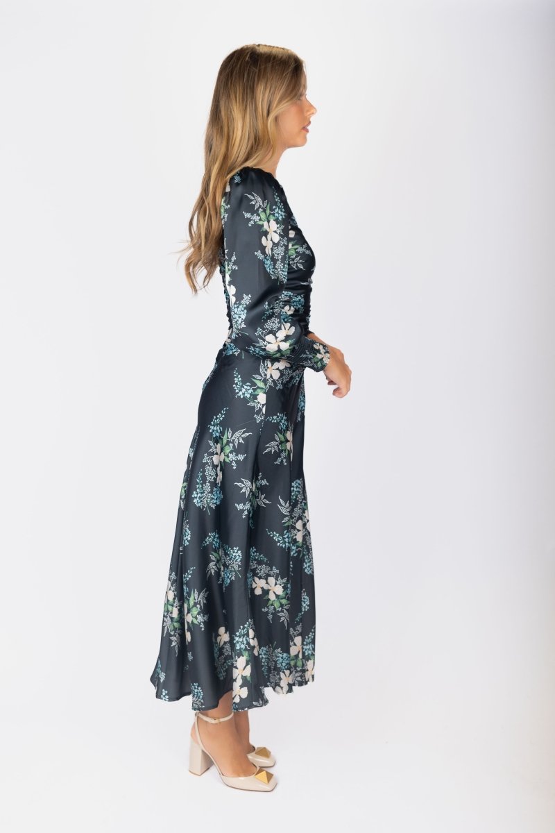 Audrey Dress Long Sleeve (Dark Green Ground) - Dress - Yakira Bella