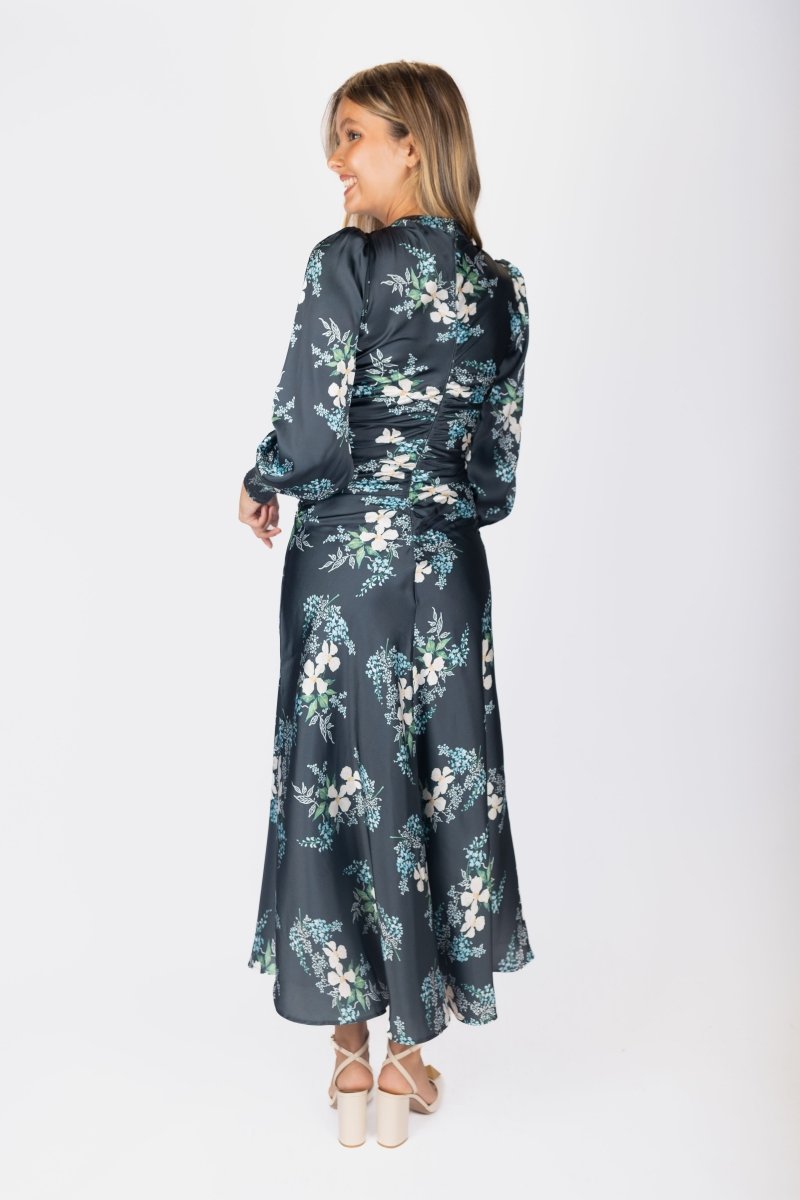Audrey Dress Long Sleeve (Dark Green Ground) - Dress - Yakira Bella