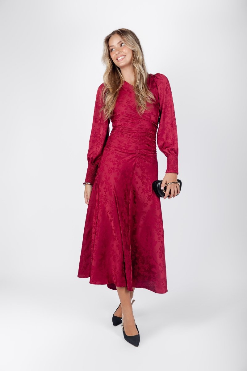 Audrey Dress Long Sleeve (Deep Red Solid) - Dress - Yakira Bella