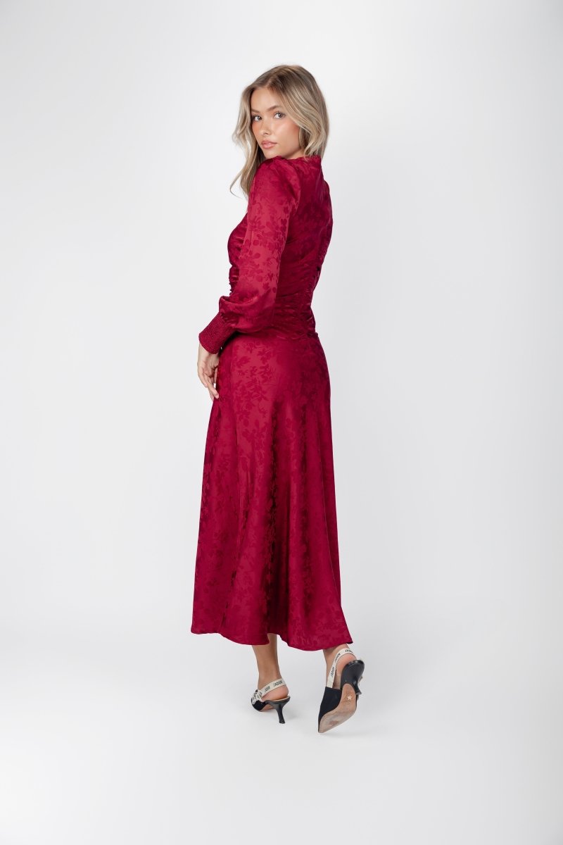 Audrey Dress Long Sleeve (Deep Red Solid) - Dress - Yakira Bella