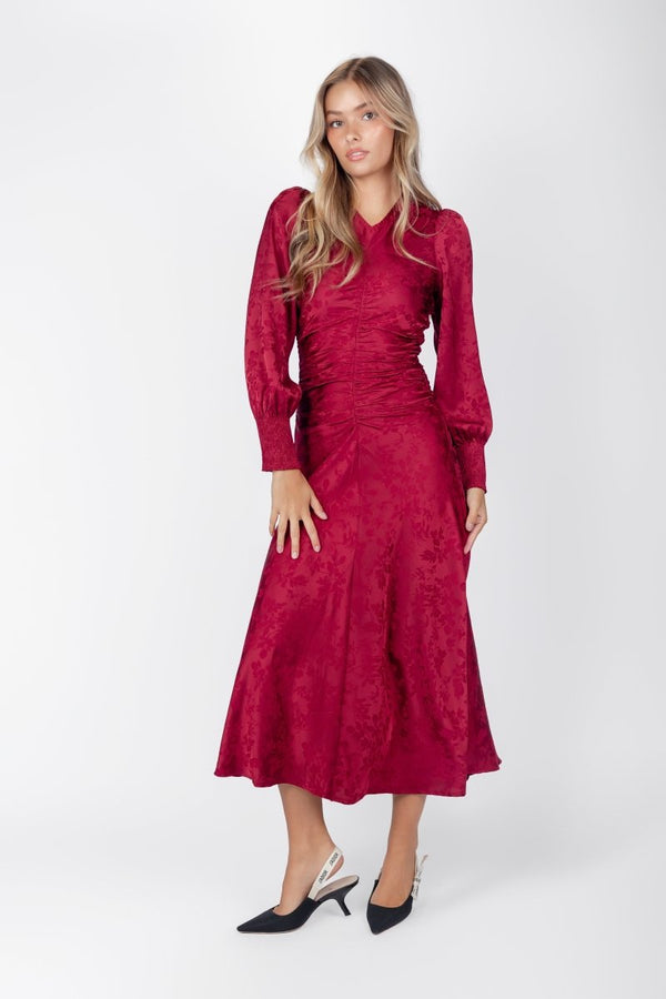 Audrey Dress Long Sleeve (Deep Red Solid) - Dress - Yakira Bella