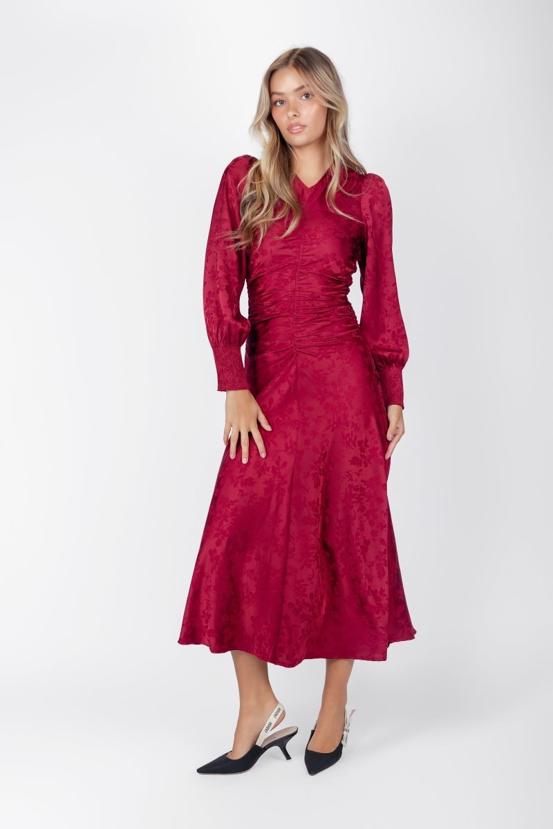 Audrey Dress Long Sleeve (Deep Red Solid) - Dress - Yakira Bella