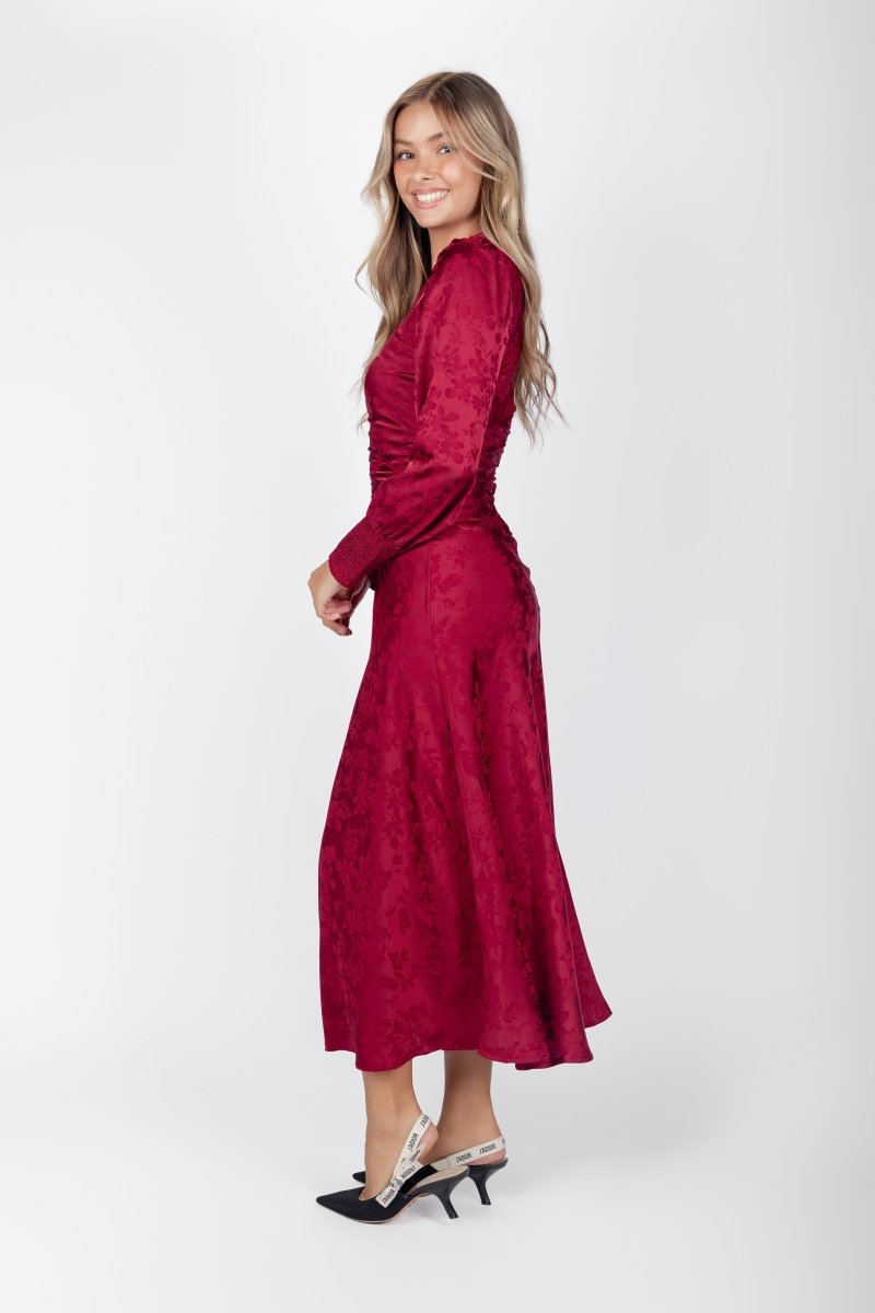 Audrey Dress Long Sleeve (Deep Red Solid) - Dress - Yakira Bella