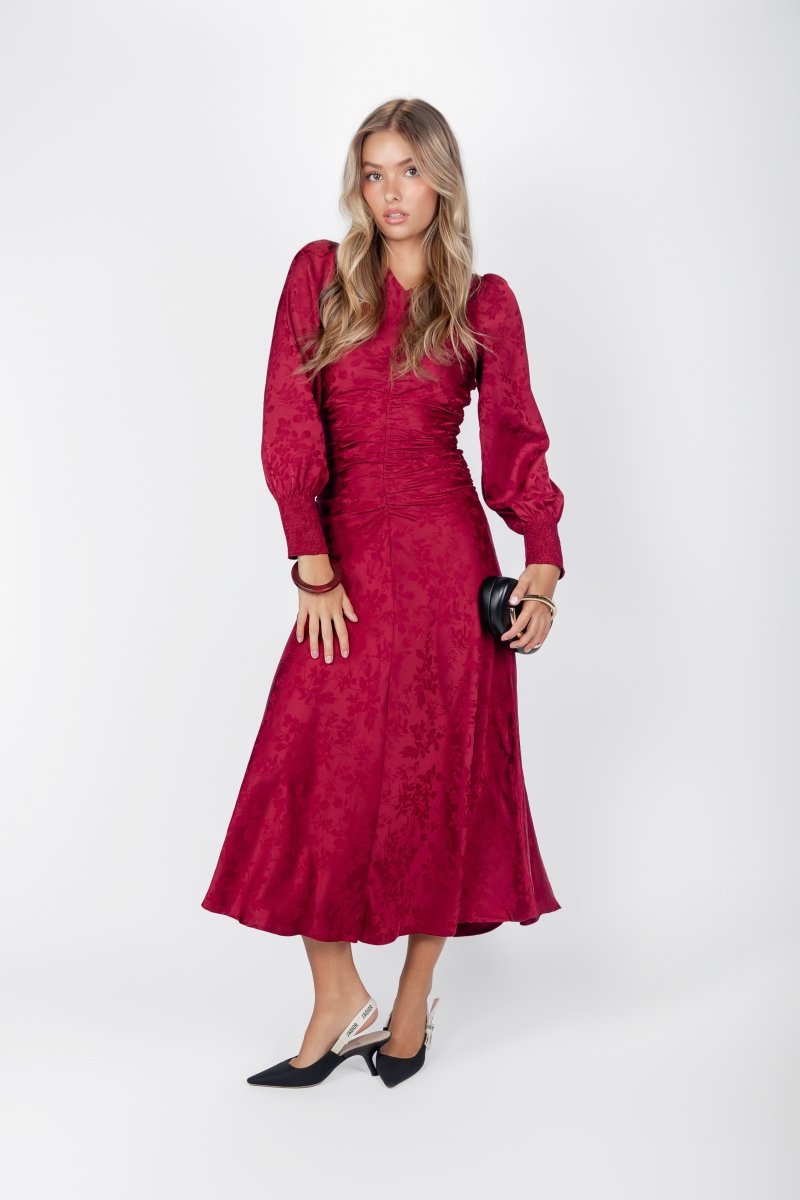 Audrey Dress Long Sleeve (Deep Red Solid) - Dress - Yakira Bella