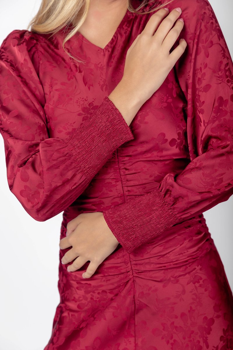 Audrey Dress Long Sleeve (Deep Red Solid) - Dress - Yakira Bella