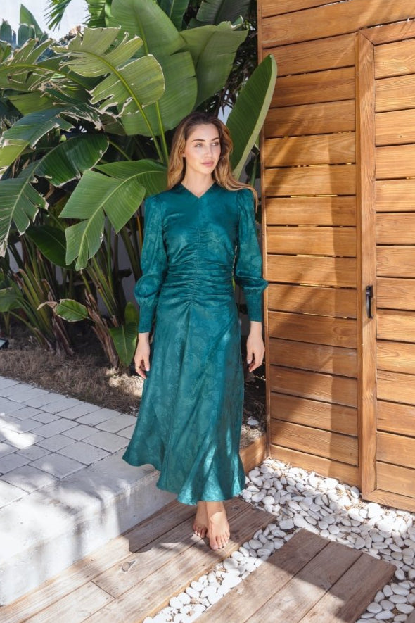 AUDREY DRESS LONG SLEEVE (GREEN) - Dress - Yakira Bella