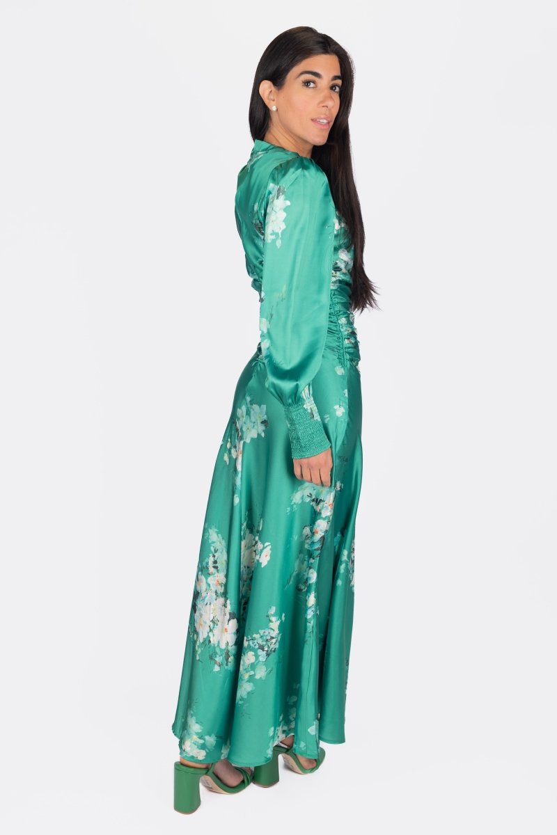 AUDREY DRESS LONG SLEEVE (GREEN FLOWER) - Dress - Yakira Bella