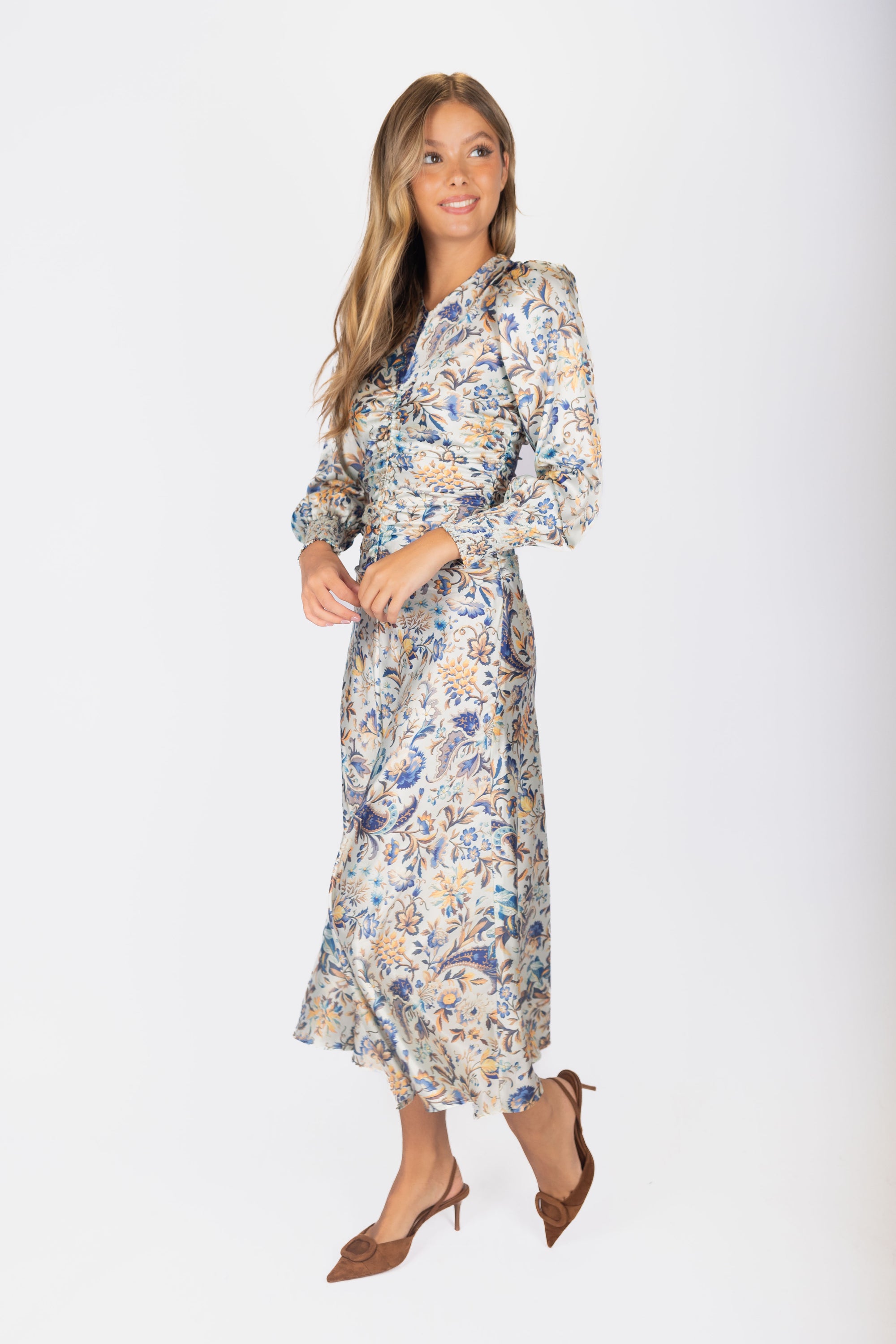 Audrey Dress Long Sleeve (Ivory Purple) - Dress - Yakira Bella