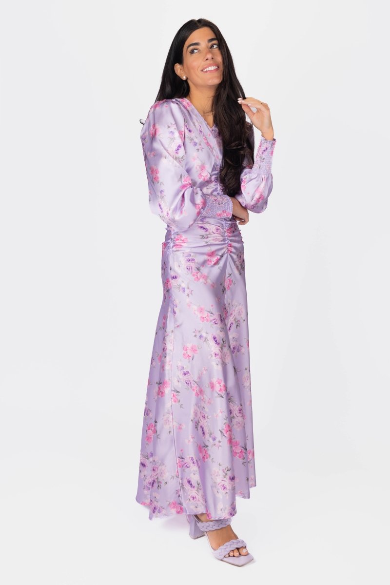AUDREY DRESS LONG SLEEVE (LAVENDER FLOWER) - Dress - Yakira Bella