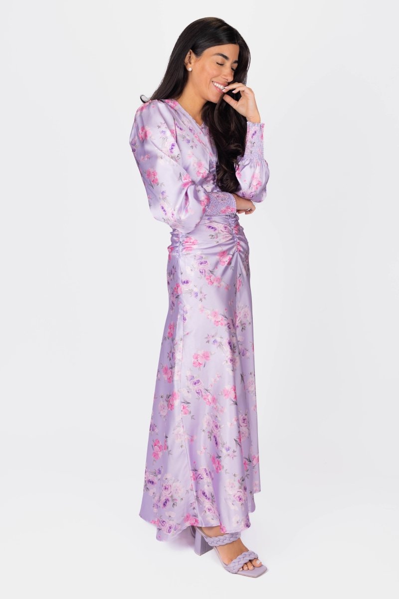 AUDREY DRESS LONG SLEEVE (LAVENDER FLOWER) - Dress - Yakira Bella