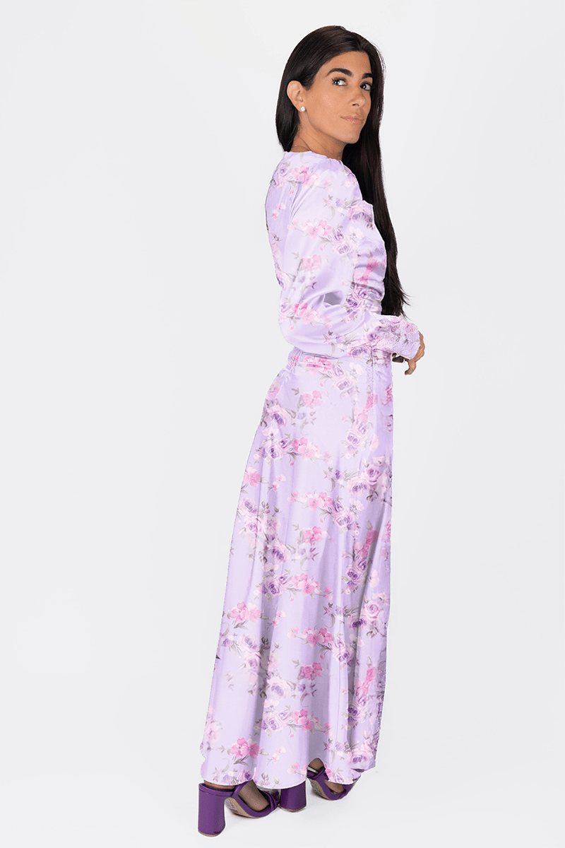 AUDREY DRESS LONG SLEEVE (LAVENDER FLOWER) - Dress - Yakira Bella