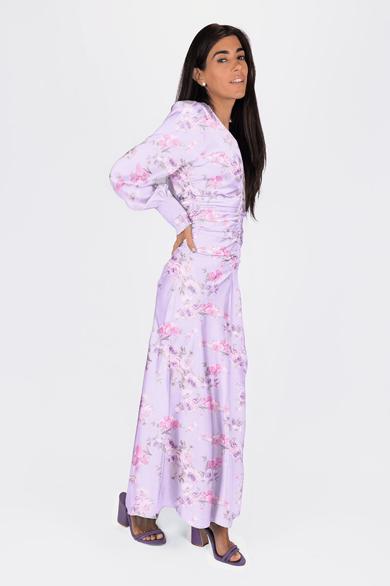 AUDREY DRESS LONG SLEEVE (LAVENDER FLOWER) - Dress - Yakira Bella