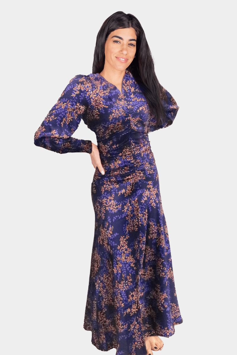 AUDREY DRESS LONG SLEEVE (PURPLE PATTERN) - Dress - Yakira Bella