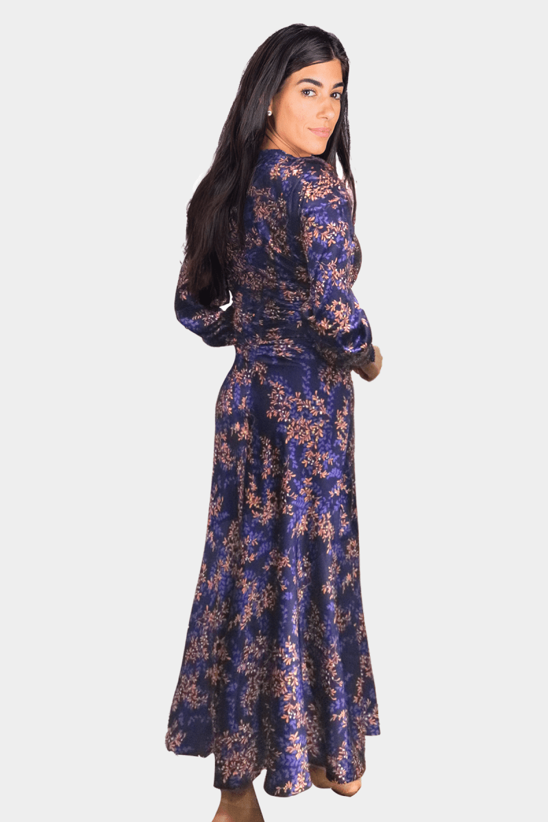 AUDREY DRESS LONG SLEEVE (PURPLE PATTERN) - Dress - Yakira Bella