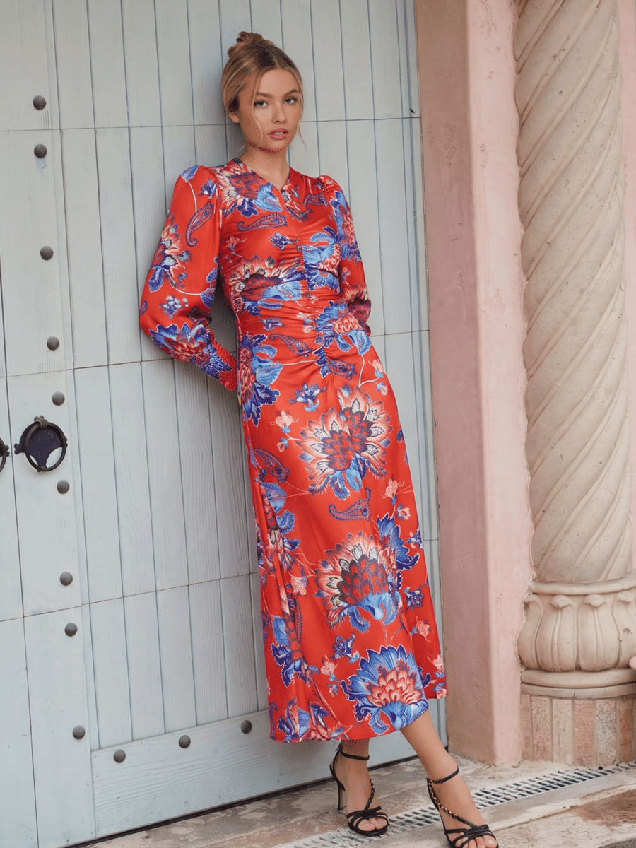open lace back dress Audrey Dress Long Sleeve (Red/Blue) – Yakira Bella