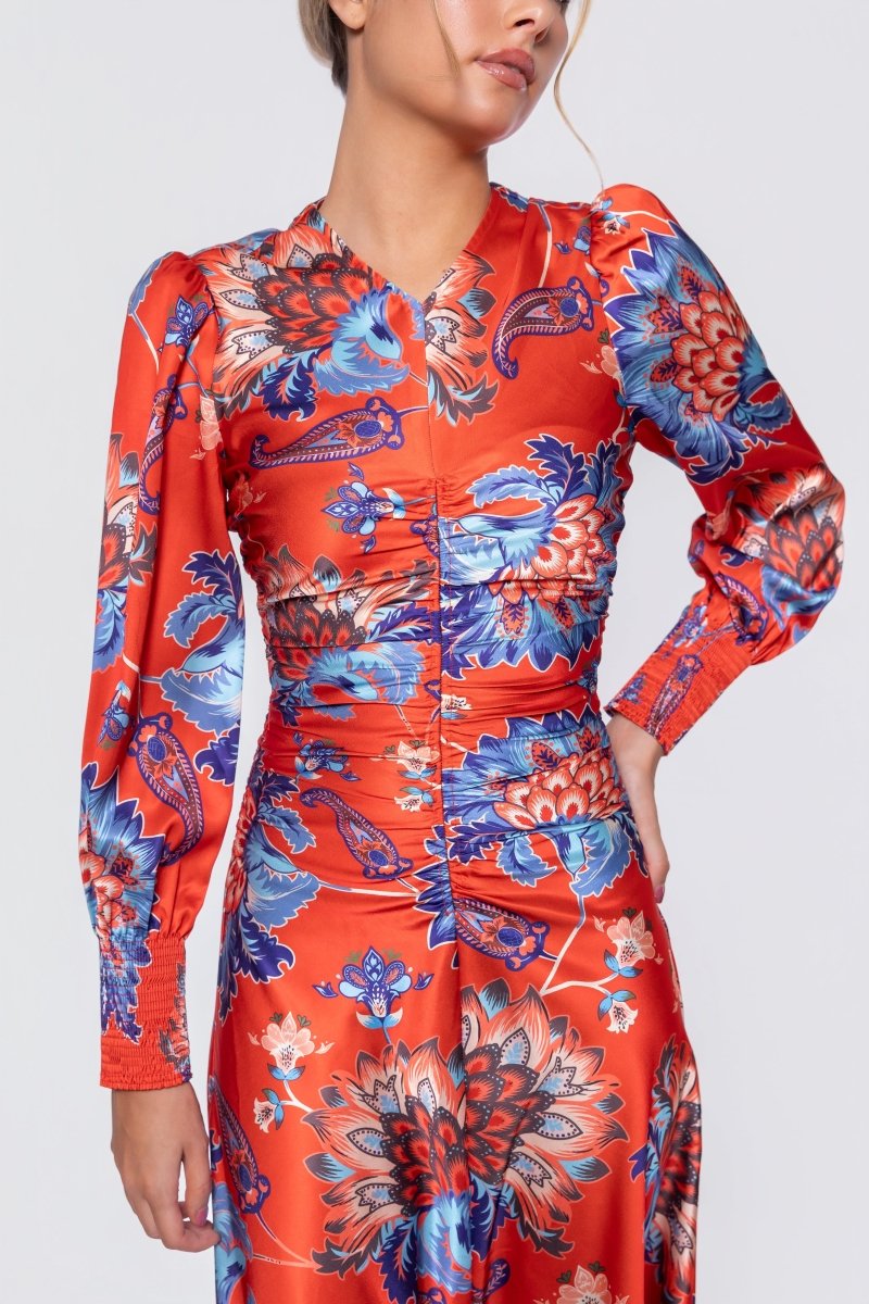 Audrey Dress Long Sleeve (Red/Blue) - Dress - Yakira Bella