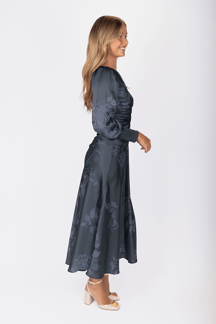 Audrey Dress Long Sleeve (Stone Blue) - Dress - Yakira Bella