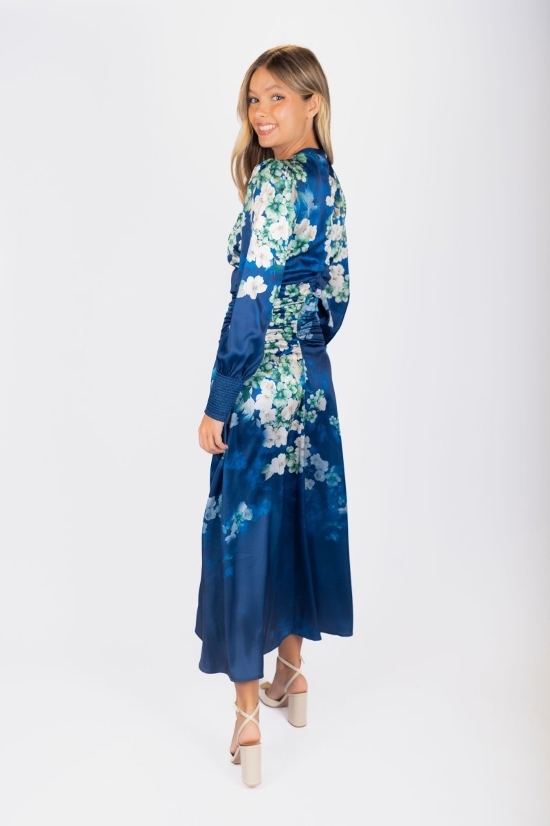 Audrey Dress Long Sleeve (Teal Blue Pattern) - Dress - Yakira Bella