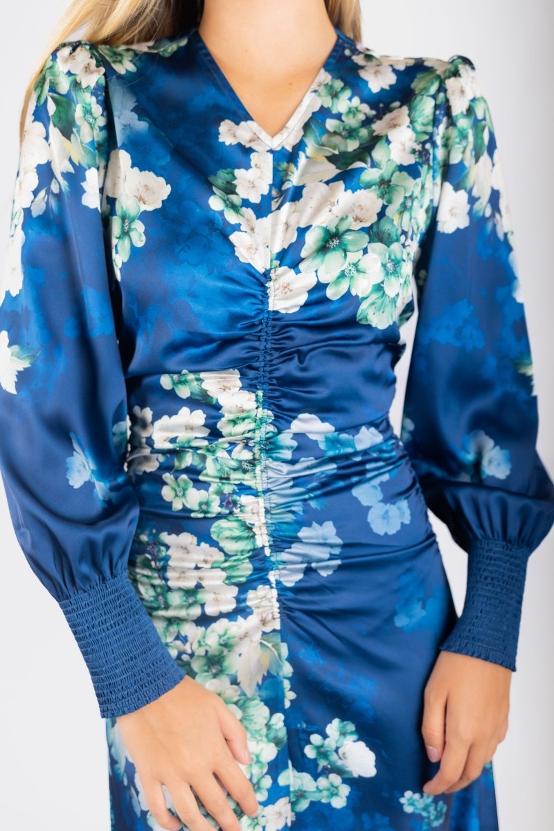 Audrey Dress Long Sleeve (Teal Blue Pattern) - Dress - Yakira Bella