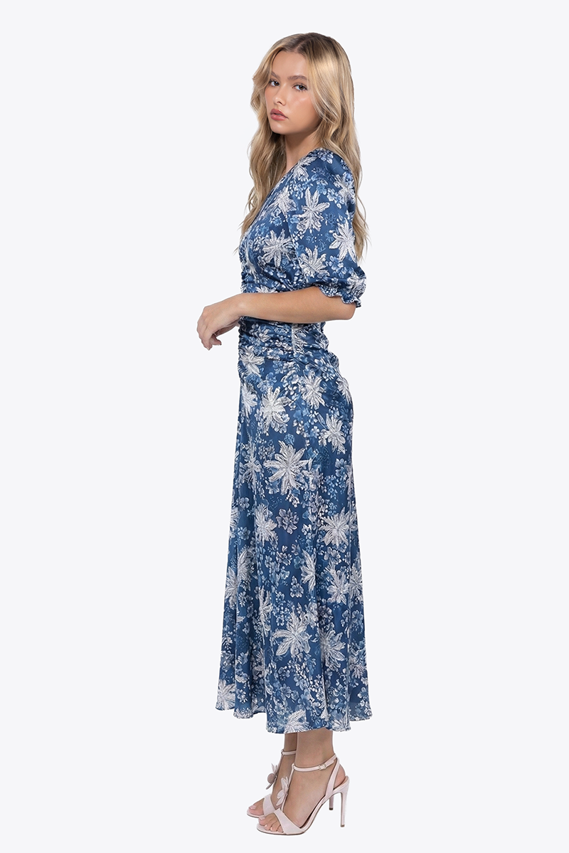 Audrey Dress Short Sleeve (Blue Flower) - Dress - Yakira Bella