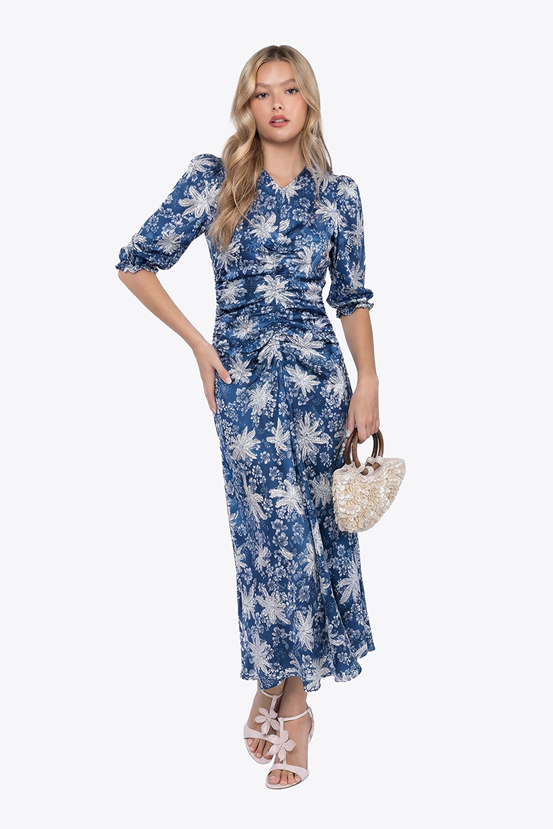Audrey Dress Short Sleeve (Blue Flower) - Dress - Yakira Bella