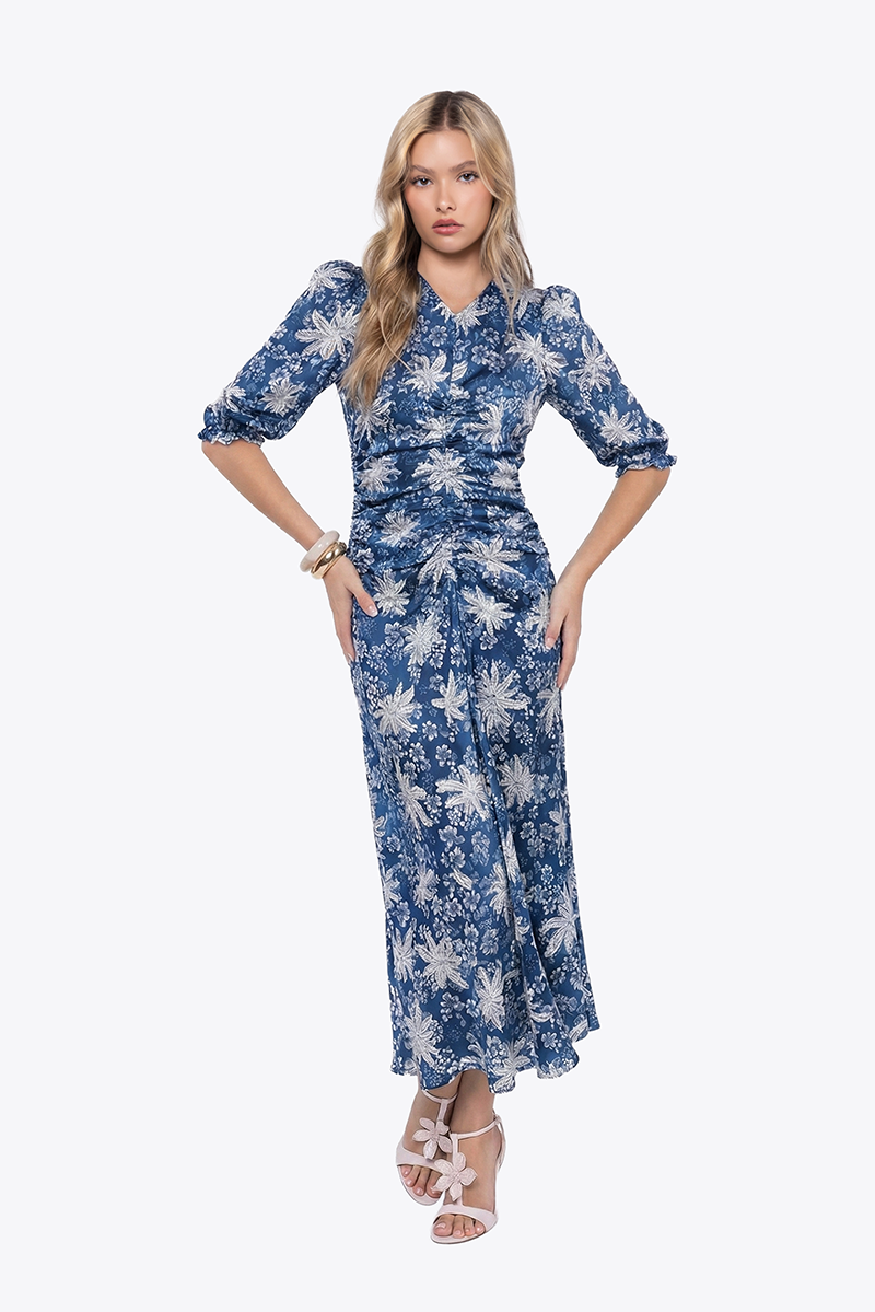 Audrey Dress Short Sleeve (Blue Flower) - Dress - Yakira Bella