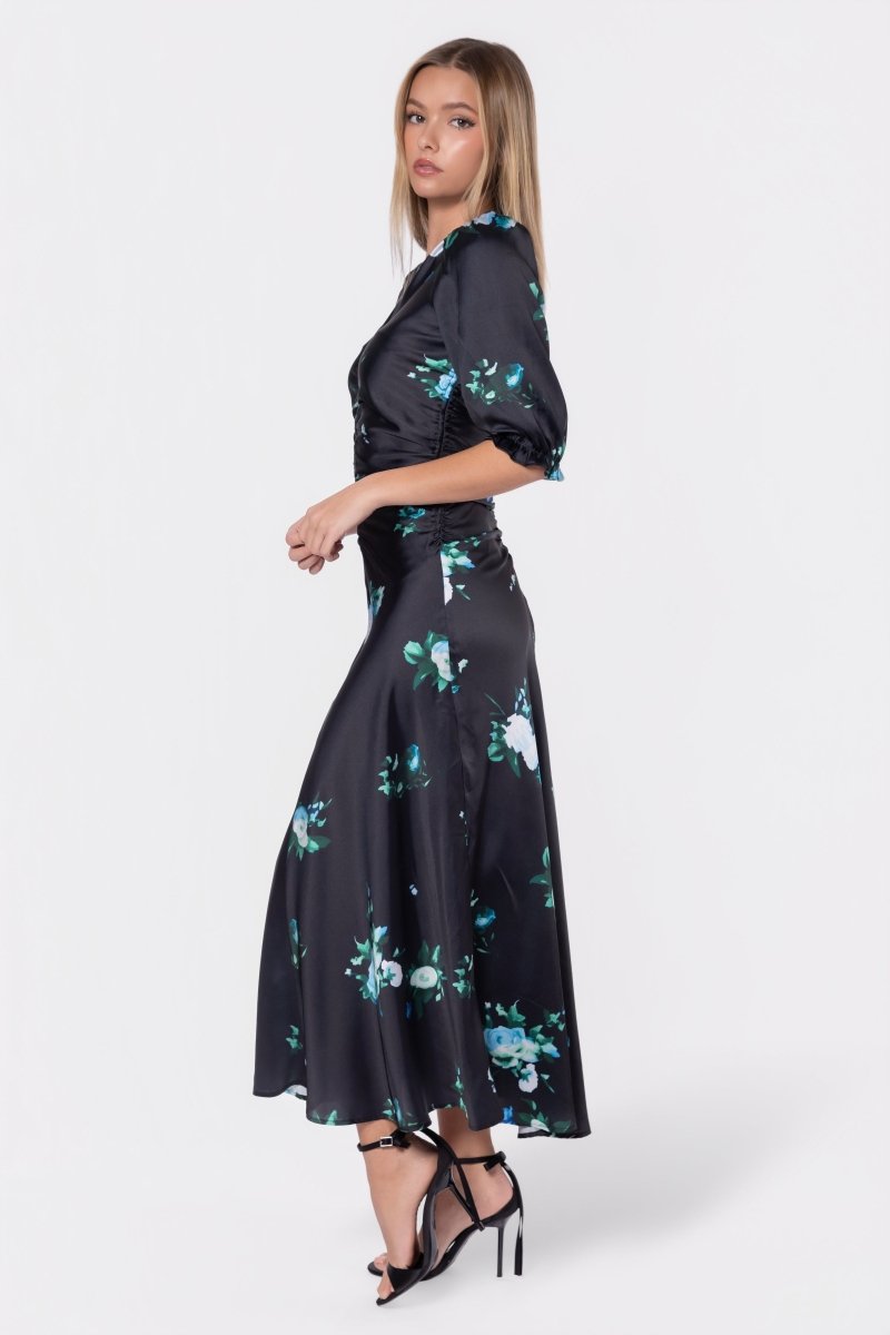 Audrey Dress Short Sleeve (Dark Green Flower) - Dress - Yakira Bella