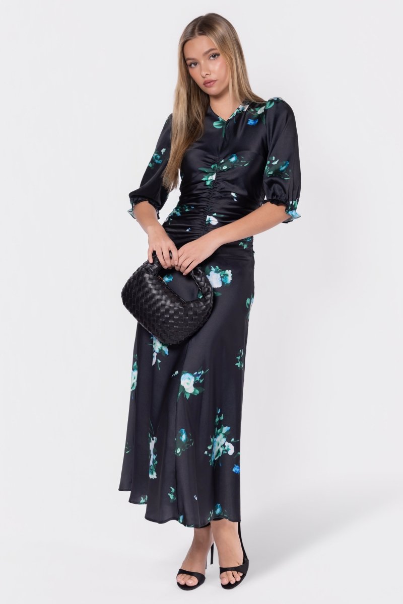 Audrey Dress Short Sleeve (Dark Green Flower) - Dress - Yakira Bella
