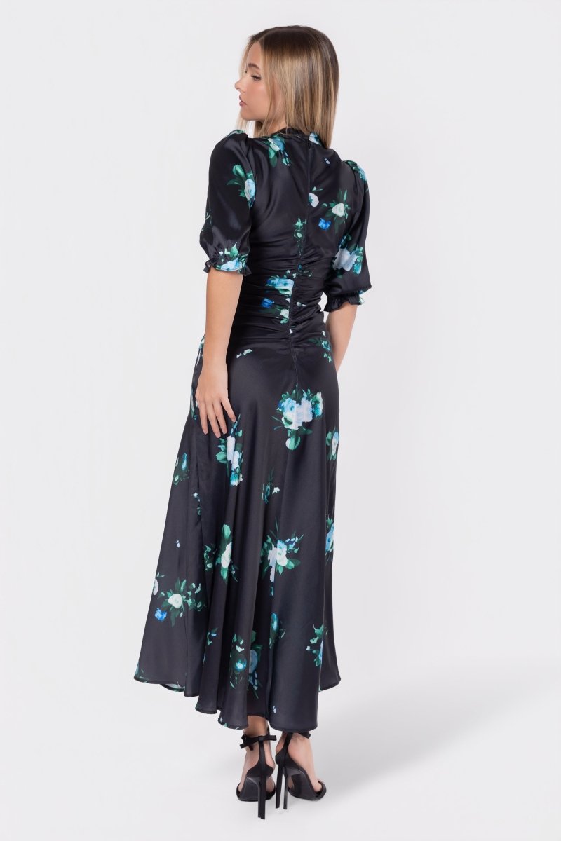 Audrey Dress Short Sleeve (Dark Green Flower) - Dress - Yakira Bella