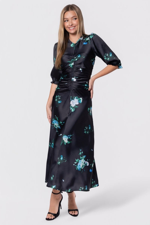 Audrey Dress Short Sleeve (Dark Green Flower) - Dress - Yakira Bella