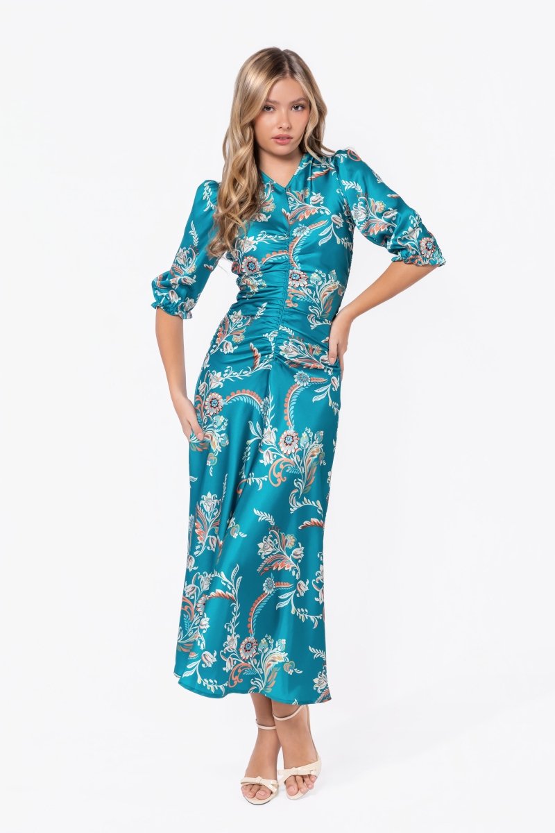 Audrey Dress Short Sleeve (Green Pattern) - Dress - Yakira Bella