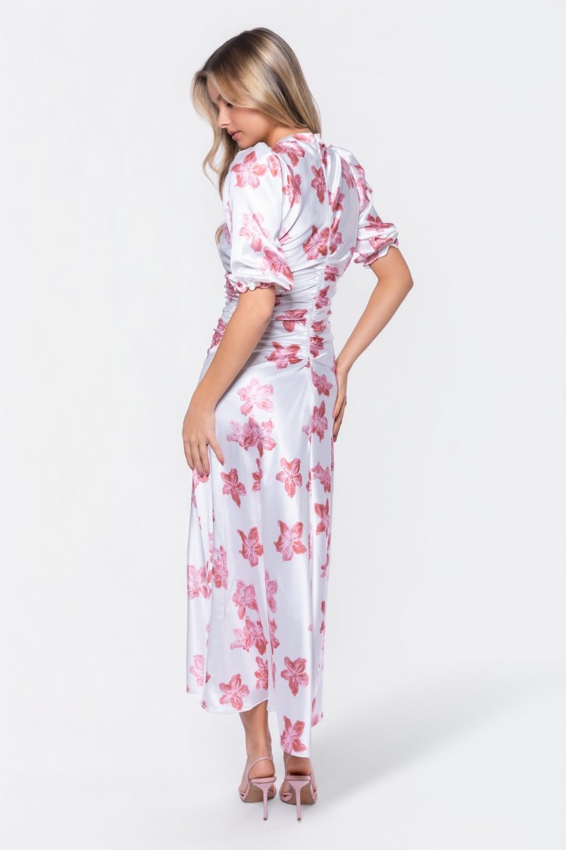 ivory pink dress Ivory Midi Casual Summer Dress with Floral Print Ivory Floral / Small