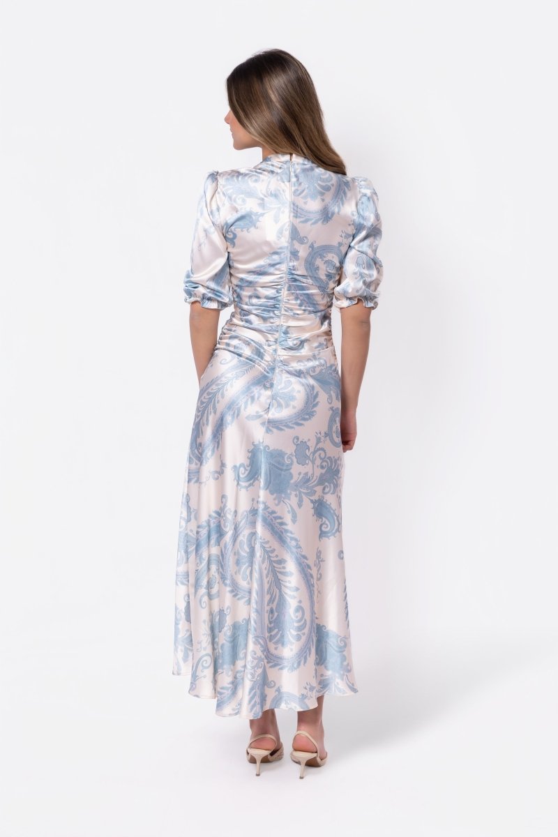 Audrey Dress Short Sleeve (Ivory/Blue) - Dress - Yakira Bella
