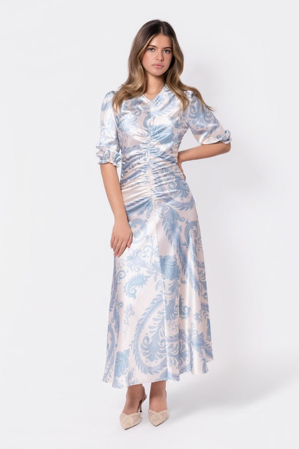 Audrey Dress Short Sleeve (Ivory/Blue) - Dress - Yakira Bella