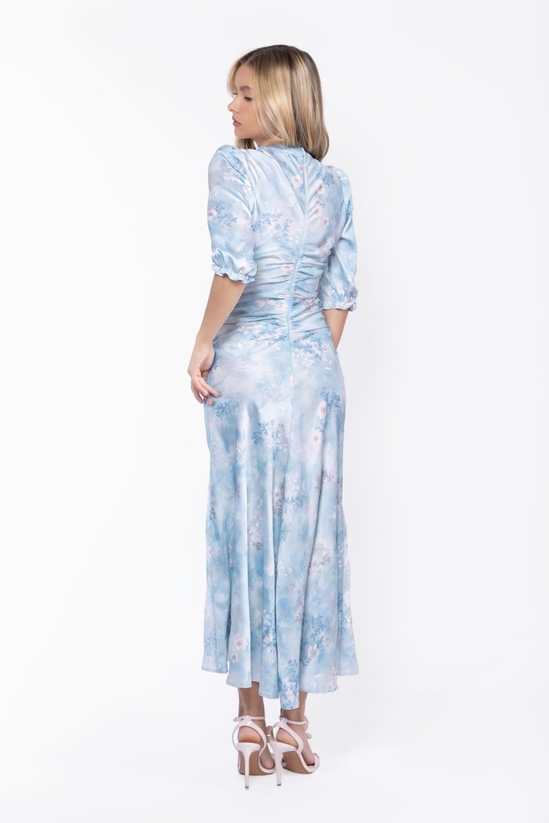 Audrey Dress Short Sleeve (Light Blue Flower) - Dress - Yakira Bella