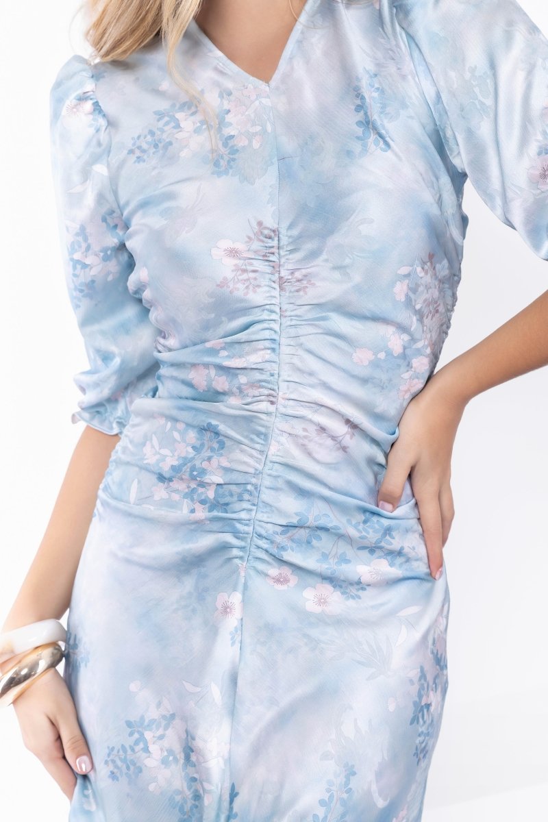 Audrey Dress Short Sleeve (Light Blue Flower) - Dress - Yakira Bella