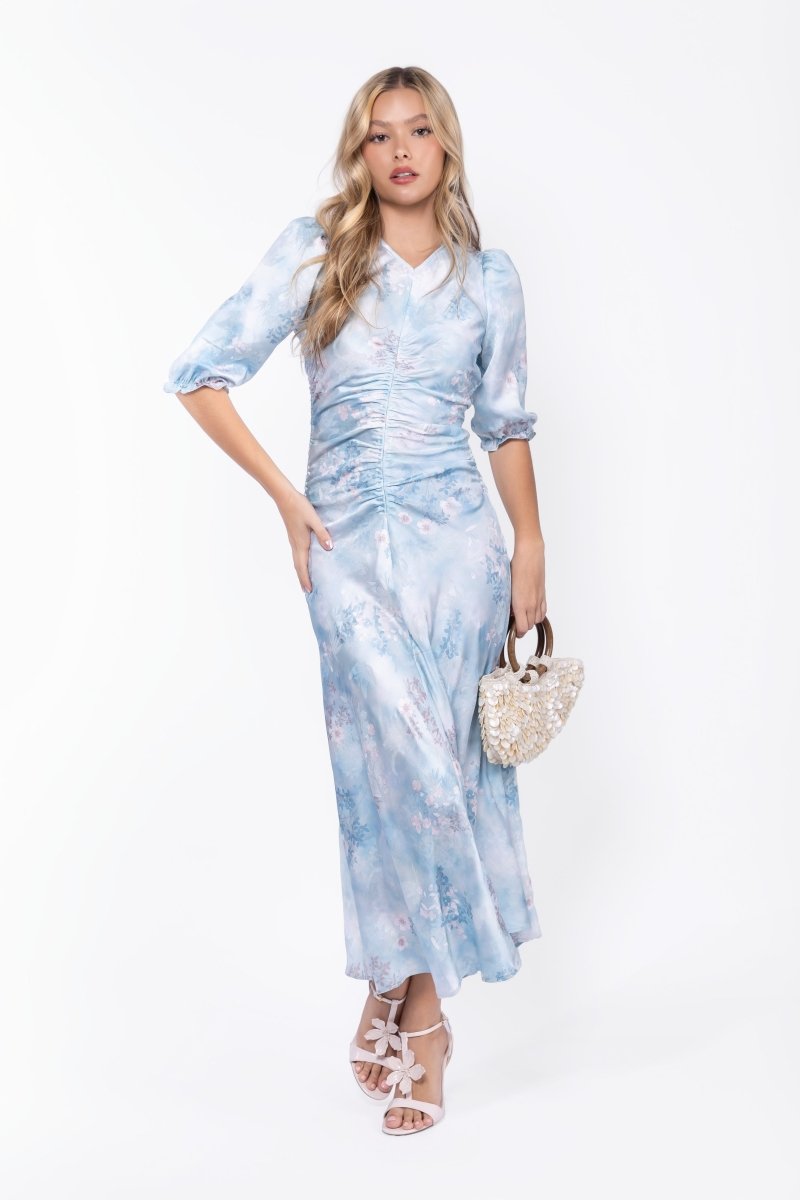 Audrey Dress Short Sleeve (Light Blue Flower) - Dress - Yakira Bella