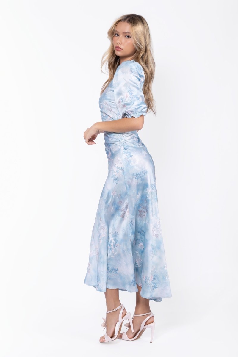 Audrey Dress Short Sleeve (Light Blue Flower) - Dress - Yakira Bella