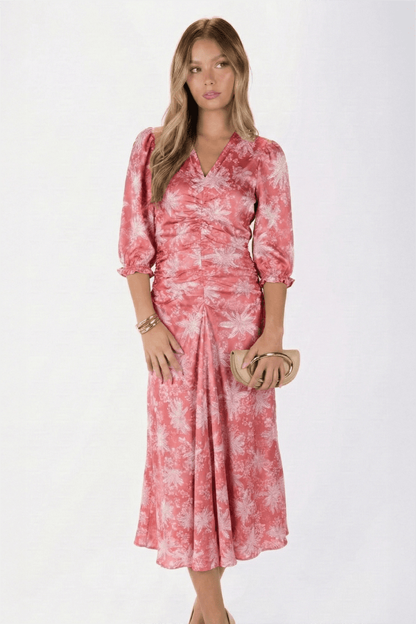 Audrey Dress Short Sleeve (Peach Flower) - Dress - Yakira Bella