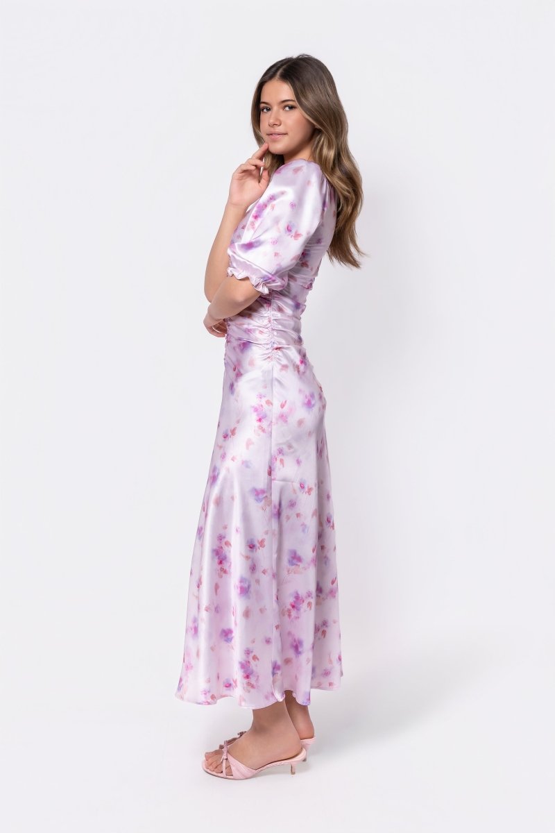 audrey floral midi dress Audrey Dress Short Sleeve (Pink/Purple) XXS