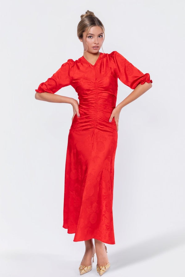 Audrey Dress Short Sleeve (Red Solid) - Dress - Yakira Bella